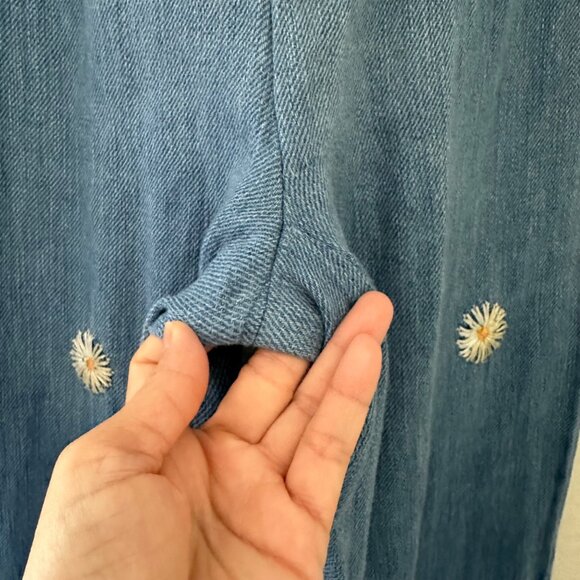 We The Free Embroidered Daisy Wide Leg High Rise Pants Cotton Flat Front Blue Sz - Picture 7 of 14